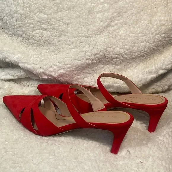 Cole Haan Red Vandam Dress Mules Pointed Toe Pumps Sz 8B Heeled Sandals - Picture 2 of 9